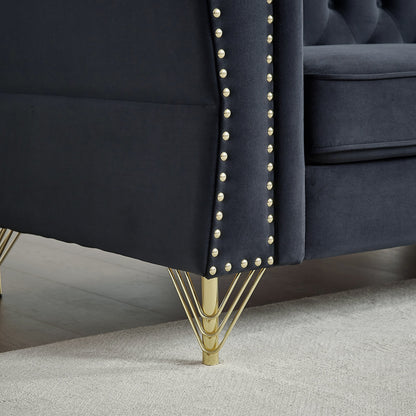 Divano a 3 posti in velluto nero 81.8 con divano capitonné e piedino in metallo per soggiorno