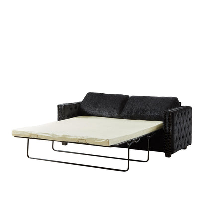 Divano letto a 3 posti in ciniglia nera 81 con borchie e materasso in memory foam per soggiorno