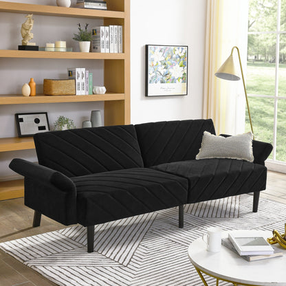 Divano letto futon trasformabile in velluto nero 87 con braccioli regolabili per soggiorno