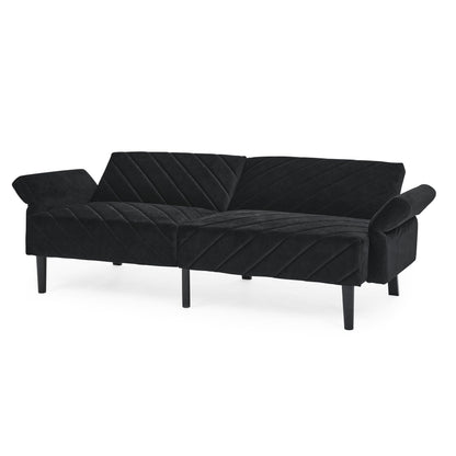 Divano letto futon trasformabile in velluto nero 87 con braccioli regolabili per soggiorno