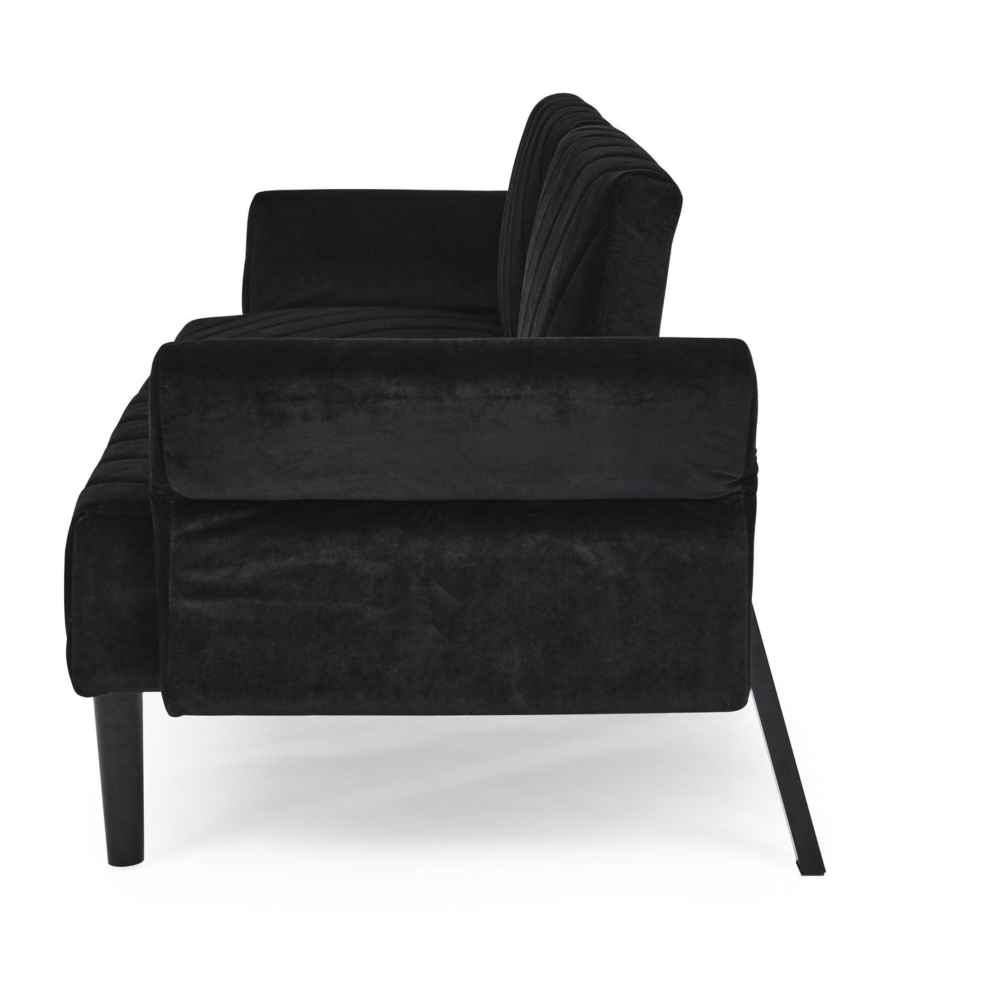 Divano letto futon trasformabile in velluto nero 87 con braccioli regolabili per soggiorno