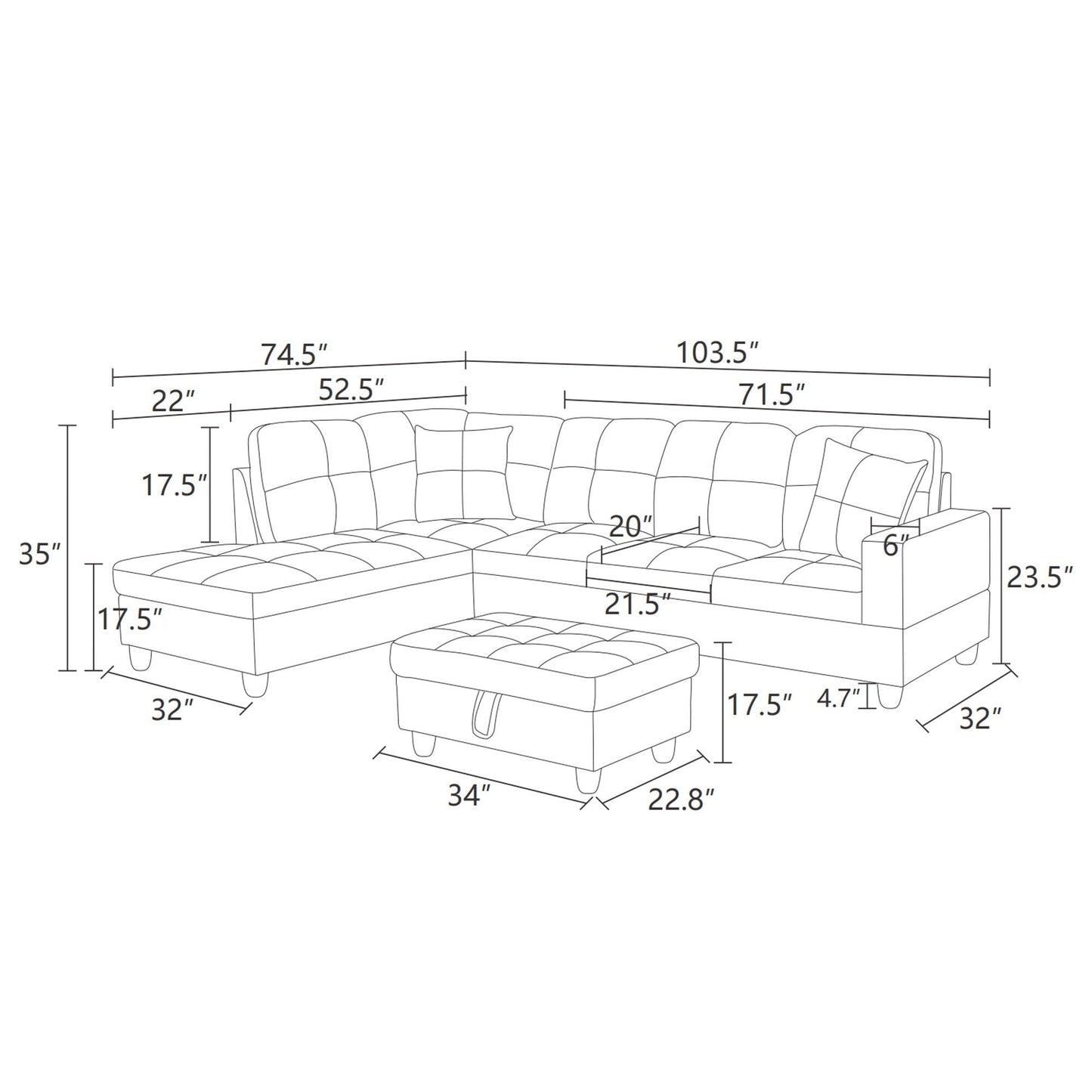 Divano per soggiorno in pelle sintetica semi-PU bianco e nero, 3 pezzi