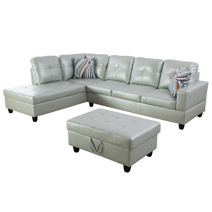 Divano per soggiorno in pelle sintetica semi-PU bianco e nero, 3 pezzi