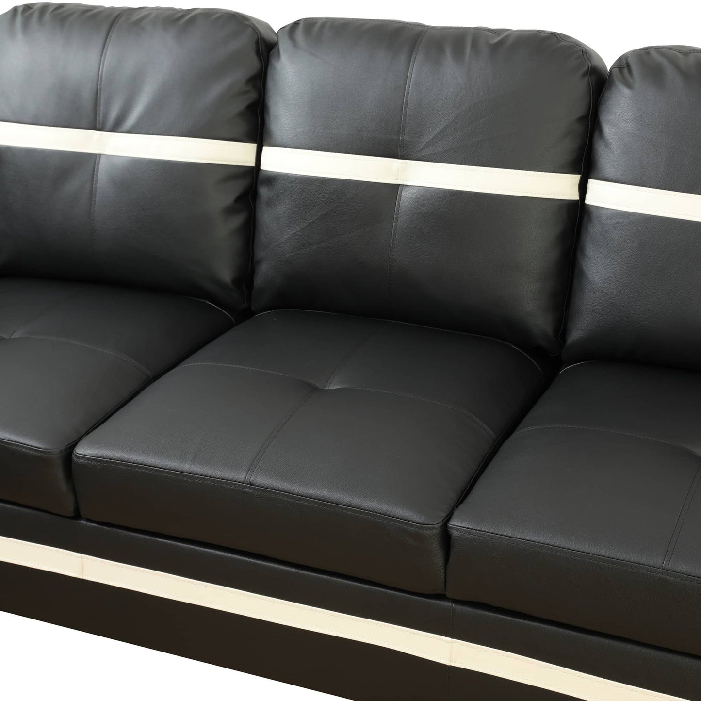 Divano per soggiorno in pelle sintetica semi-PU bianco e nero, 3 pezzi