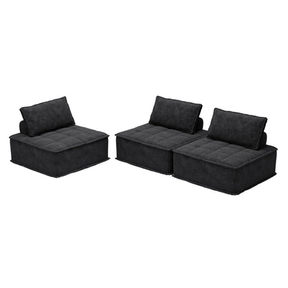 Set di divani modulari in ciniglia nera da 3 pezzi