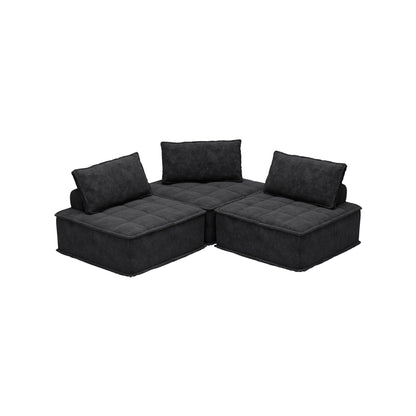 Set di divani modulari in ciniglia nera da 3 pezzi
