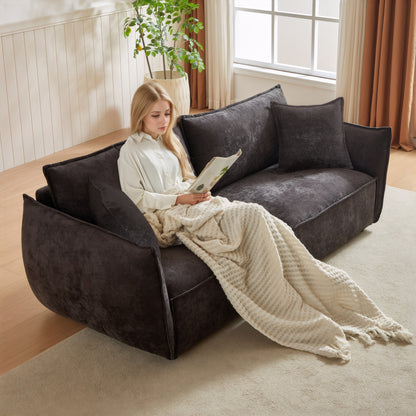 Divano a 3 posti in ciniglia nera con cuscini extra