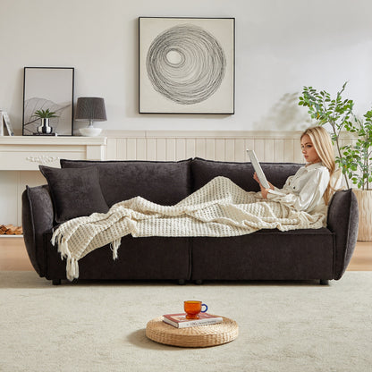 Divano a 3 posti in ciniglia nera con cuscini extra