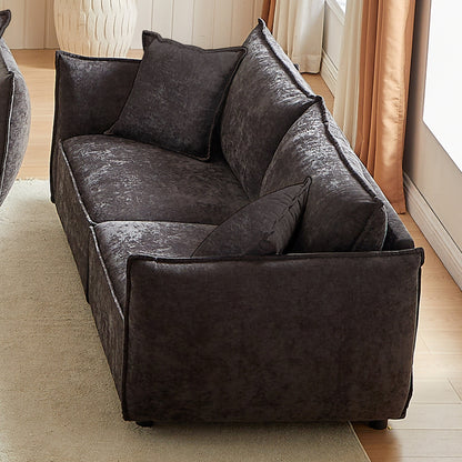 Divano a 3 posti in ciniglia nera con cuscini extra