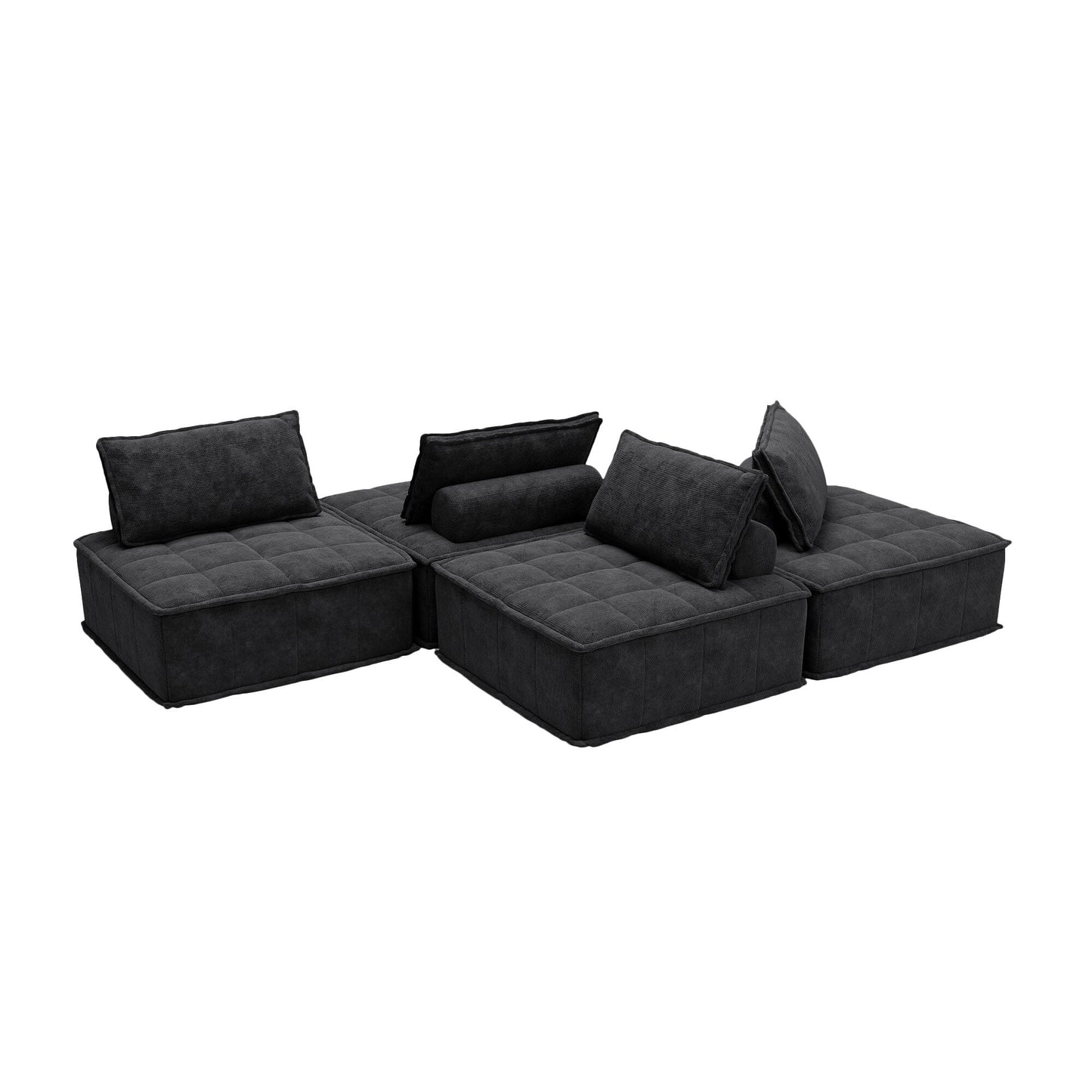 Set di divani modulari in ciniglia nera da 4 pezzi