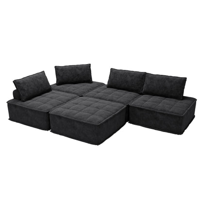 Set di divani modulari in ciniglia nera da 5 pezzi