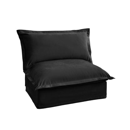 Divano senza braccioli in ciniglia nera, 1 posto, moderno, fodera rimovibile, struttura in legno robusto, altezza 34,64 pollici