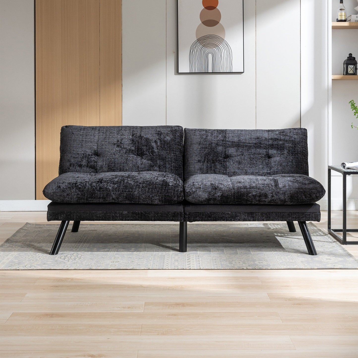 Divano letto futon convertibile in ciniglia nera