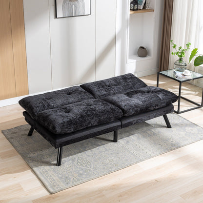 Divano letto futon convertibile in ciniglia nera