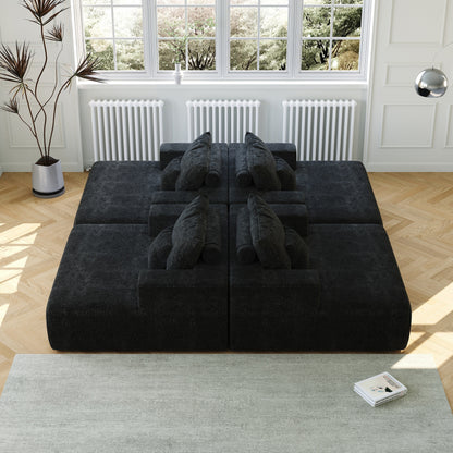 Divano letto singolo in ciniglia nera con cuscino per schienale