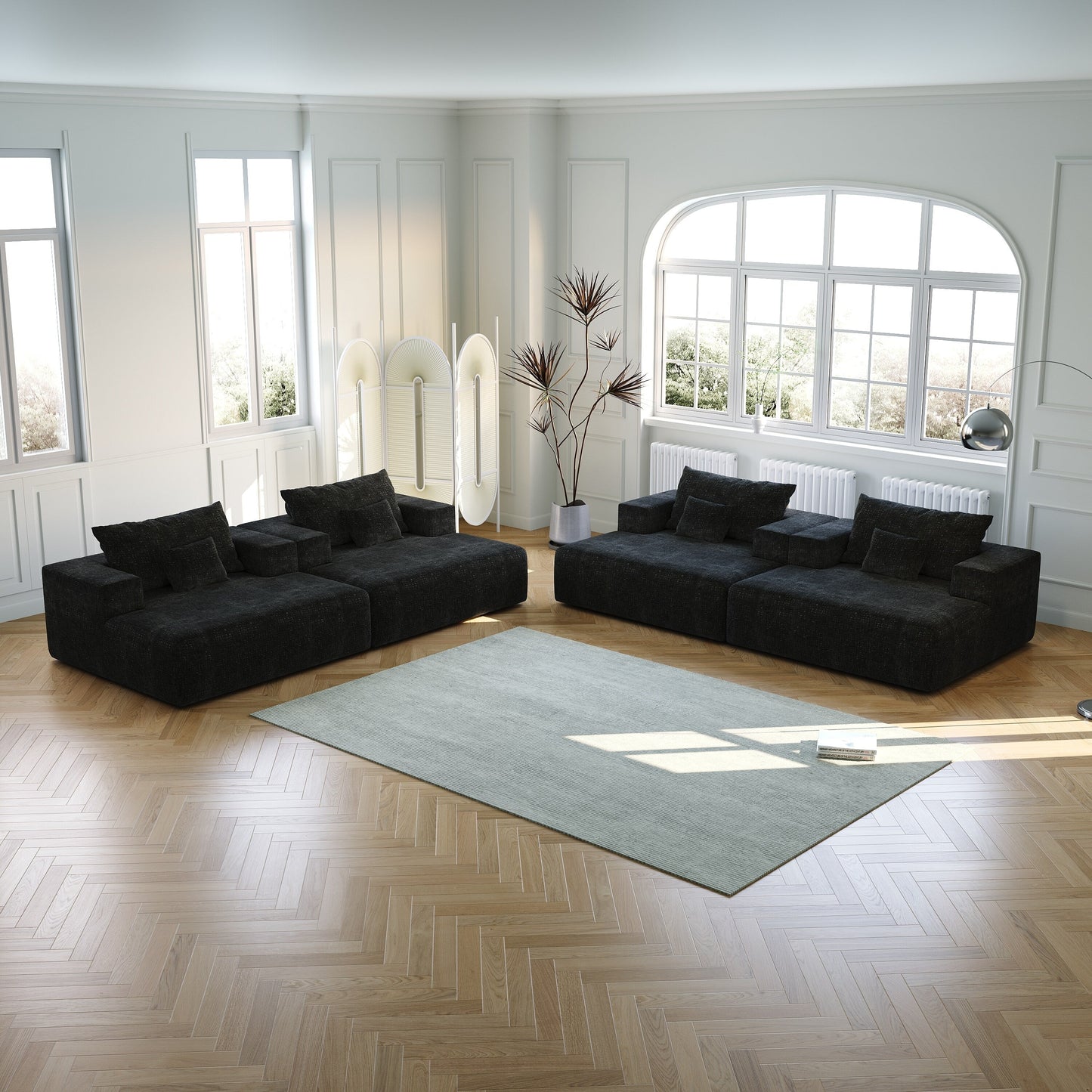 Divano letto singolo in ciniglia nera con cuscino per schienale