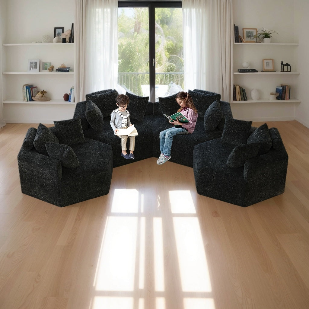 Divano letto singolo in ciniglia nera con cuscino per schienale