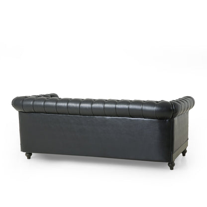 Divano Chesterfield a 3 posti in similpelle nera con borchie