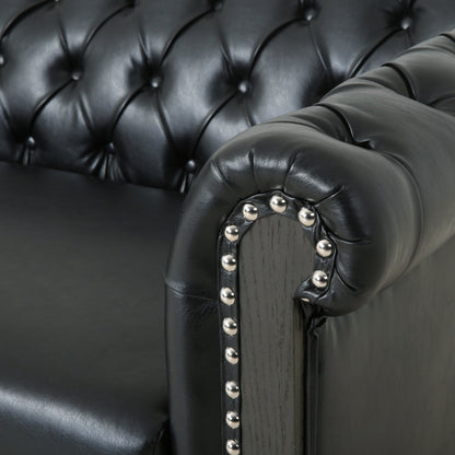 Divano Chesterfield a 3 posti in similpelle nera con borchie