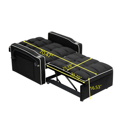 Divano letto singolo convertibile nero con porta di ricarica USB