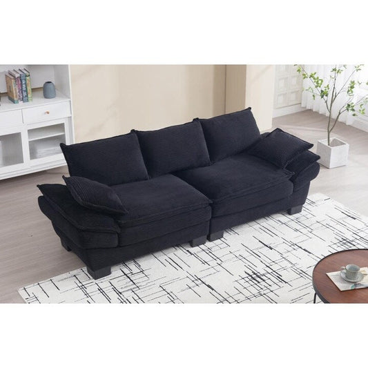 Divano a 3 posti in velluto a coste nero a forma di barca a vela