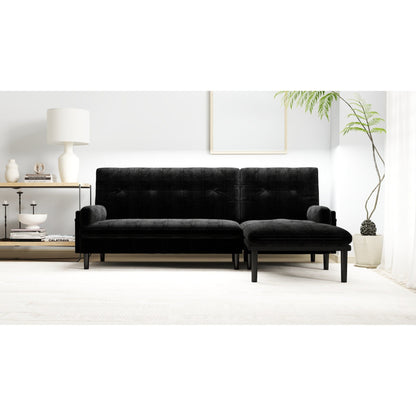 Divano a 3 posti regolabile in velluto a coste nero e letto per gli ospiti