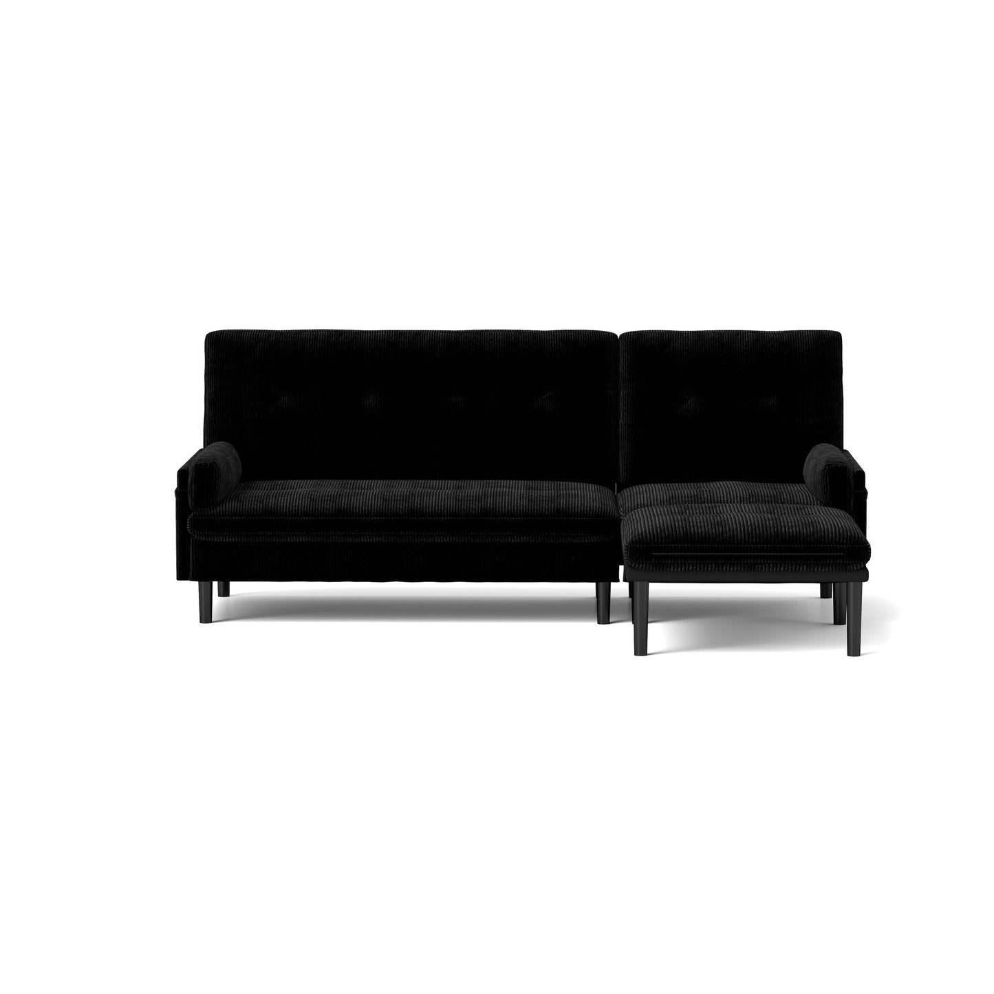 Divano a 3 posti regolabile in velluto a coste nero e letto per gli ospiti
