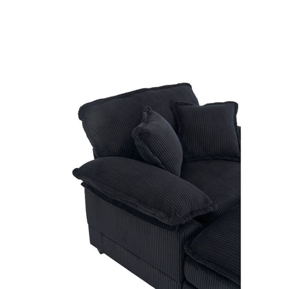 Divano a seduta profonda in velluto a coste nero con pouf