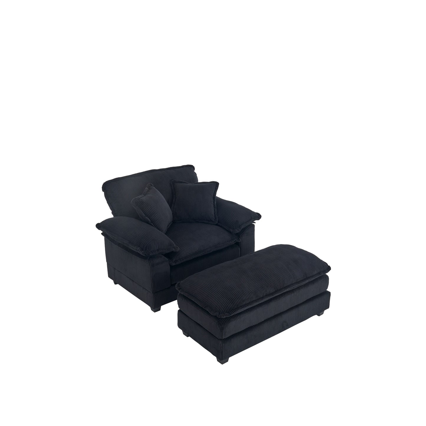 Divano a seduta profonda in velluto a coste nero con pouf