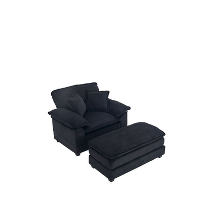 Divano a seduta profonda in velluto a coste nero con pouf