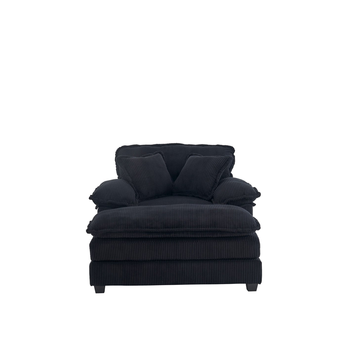 Divano a seduta profonda in velluto a coste nero con pouf