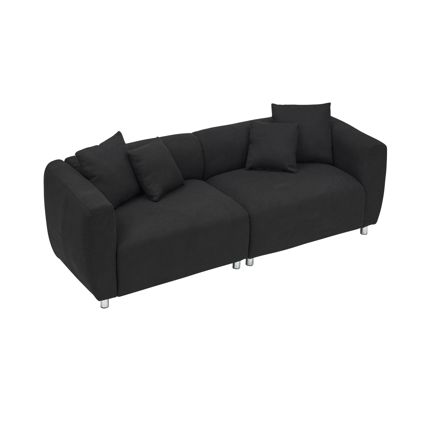 Divano a 3 posti in cotone e lino nero con gambe in metallo