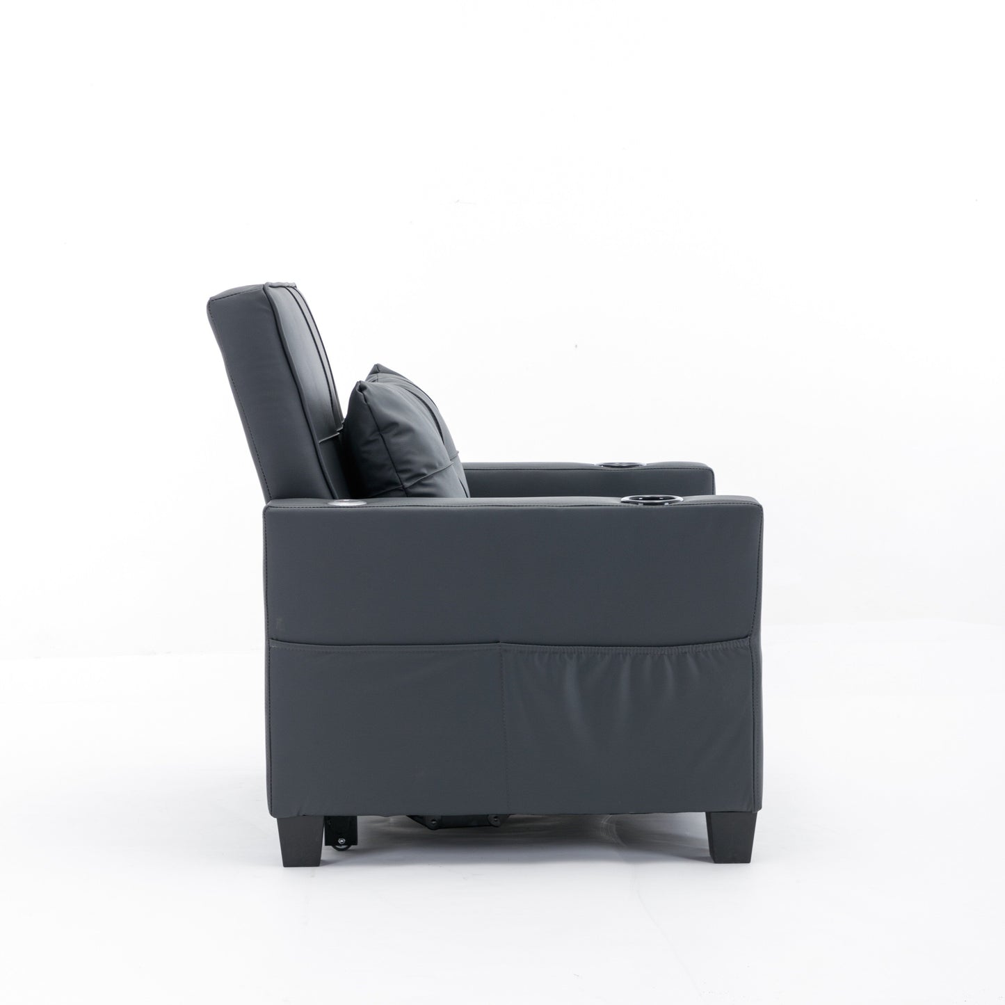 Divano letto trasformabile in similpelle nera con porte USB
