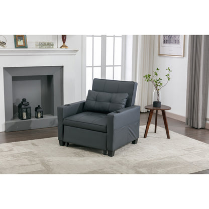 Divano letto trasformabile in similpelle nera con porte USB