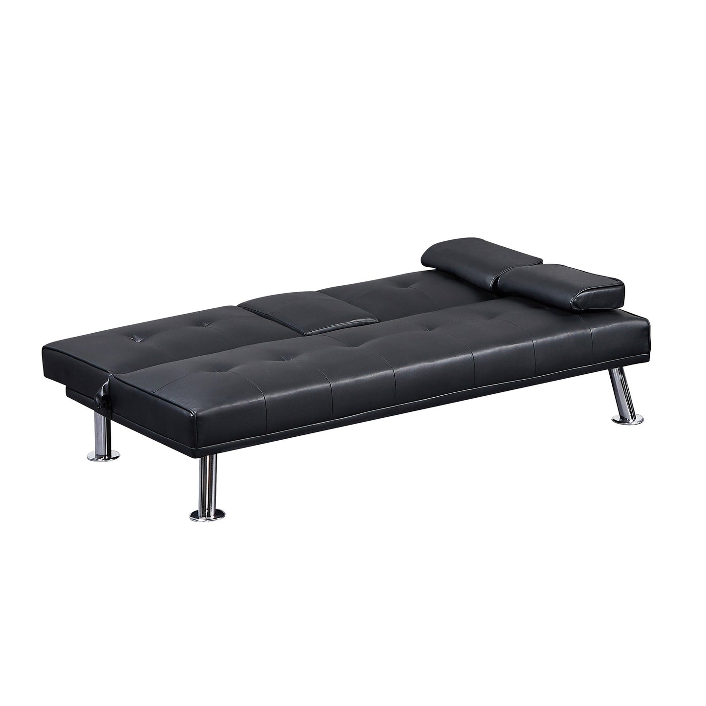 Divano letto a due posti in similpelle nera con portabicchieri, divano letto pieghevole trasformabile. - 31,50 x 65,75 x 29,53