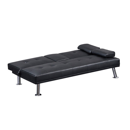 Divano letto a due posti in similpelle nera con portabicchieri, divano letto pieghevole trasformabile. - 31,50 x 65,75 x 29,53