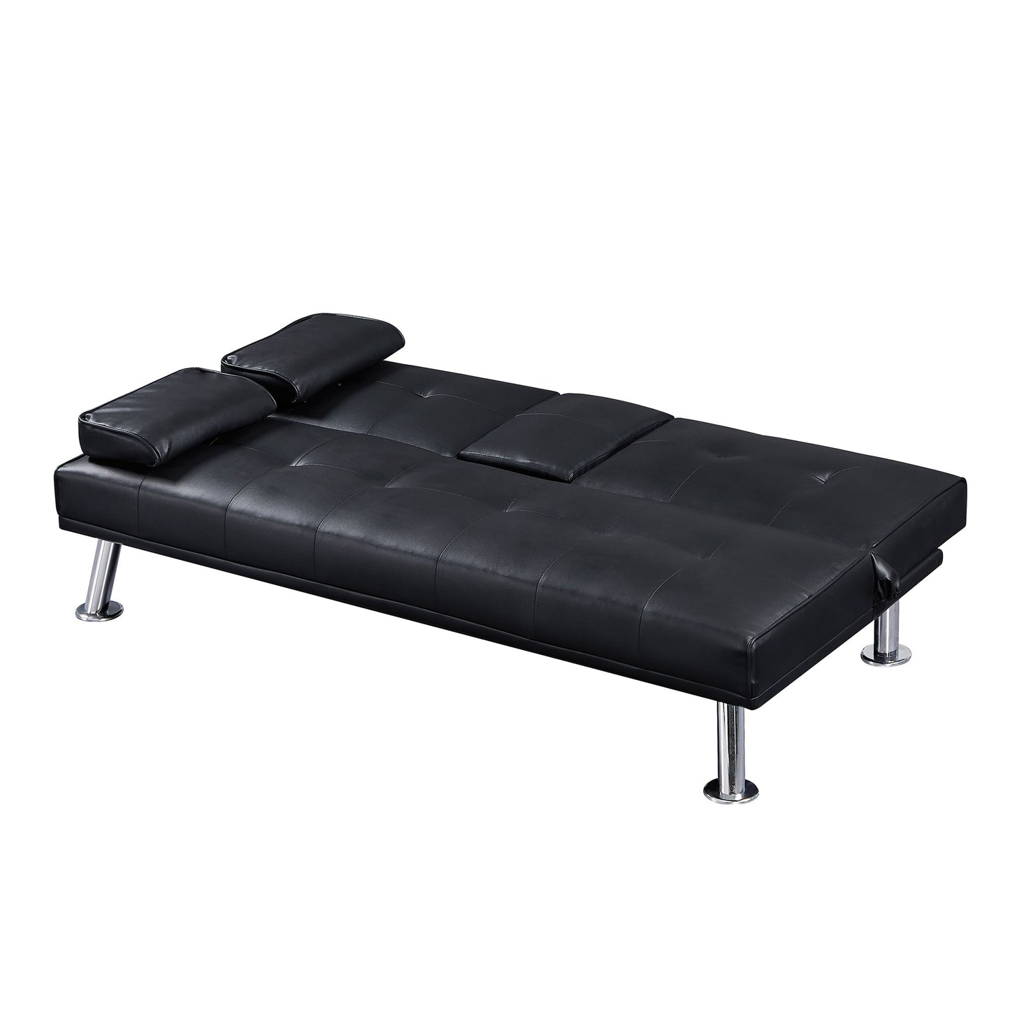 Divano letto a due posti in similpelle nera con portabicchieri, divano letto pieghevole trasformabile. - 31,50 x 65,75 x 29,53
