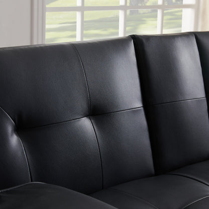 Divano letto a due posti in similpelle nera con portabicchieri, divano letto pieghevole trasformabile. - 31,50 x 65,75 x 29,53