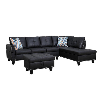 Set di divani in similpelle nera, 3 pezzi