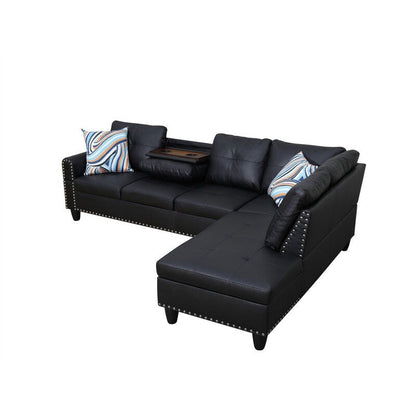 Set di divani in similpelle nera, 3 pezzi