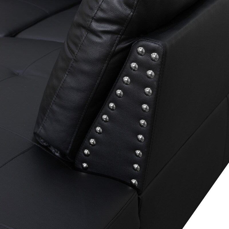 Set di divani in similpelle nera, 3 pezzi