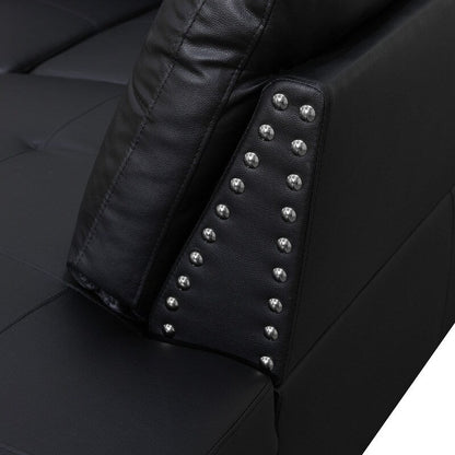 Set di divani in similpelle nera, 3 pezzi