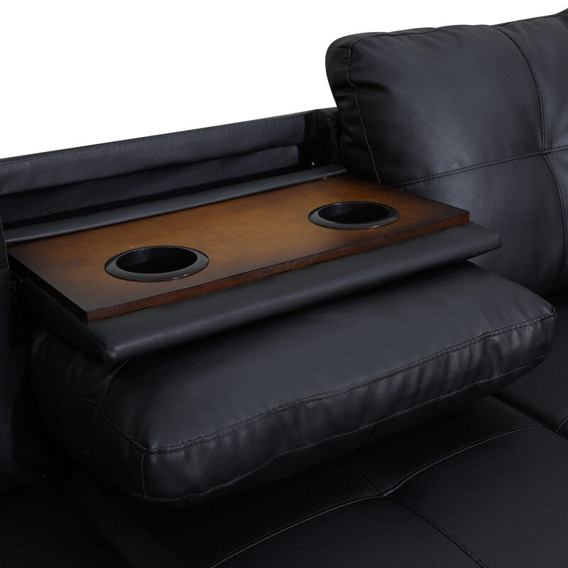 Set di divani in similpelle nera, 3 pezzi