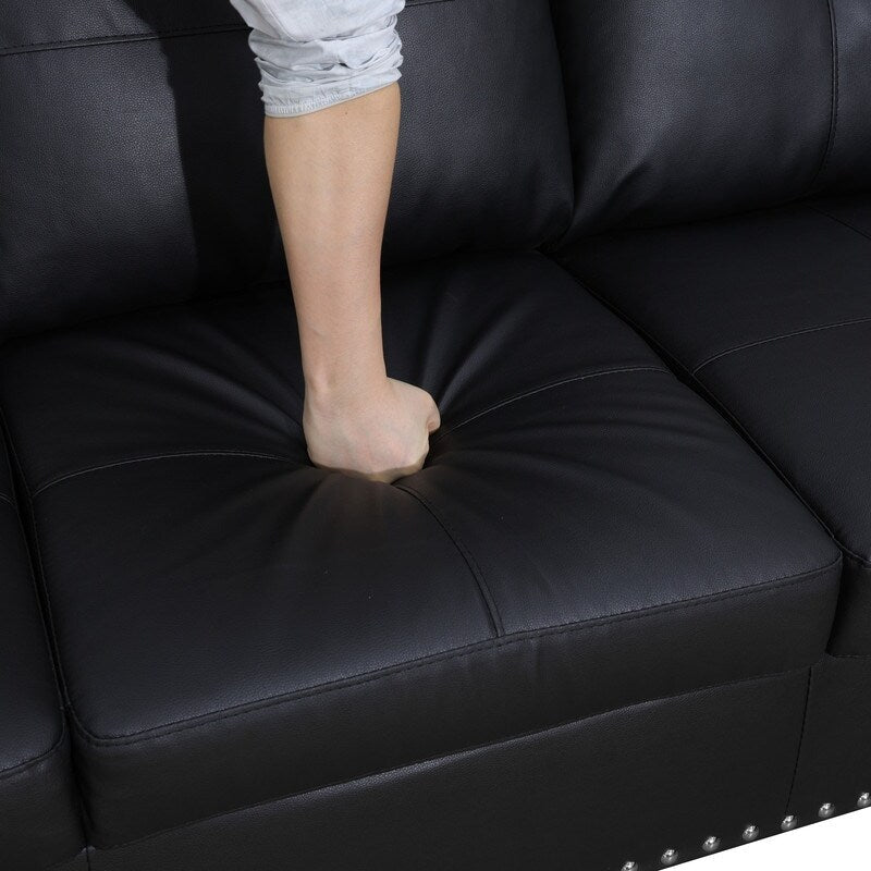 Set di divani in similpelle nera, 3 pezzi