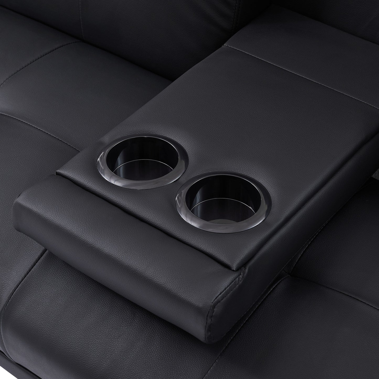 Divano letto pieghevole nero con gambe in metallo e portabicchieri