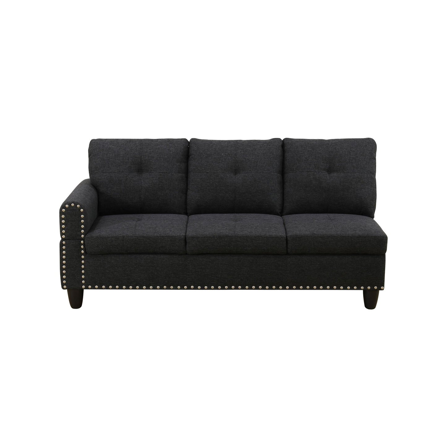 Divano da soggiorno in lino grigio nero, 3 pezzi