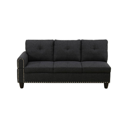 Divano da soggiorno in lino grigio nero, 3 pezzi