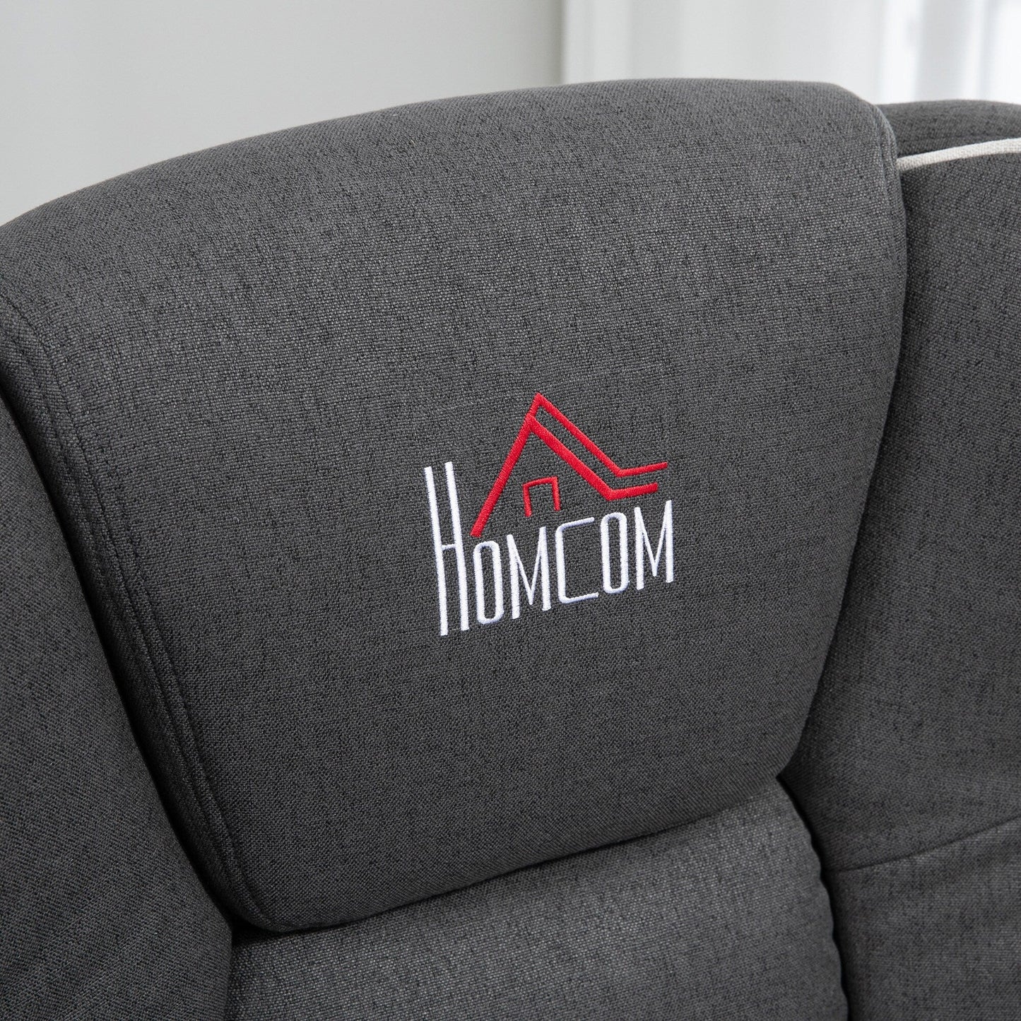 Poltrona reclinabile manuale in lino nero, poltrona girevole con poggiapiedi e due portabicchieri per soggiorno