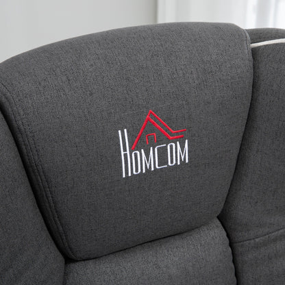 Poltrona reclinabile manuale in lino nero, poltrona girevole con poggiapiedi e due portabicchieri per soggiorno