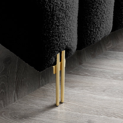 Divano a due posti nero con gambe in metallo dorato